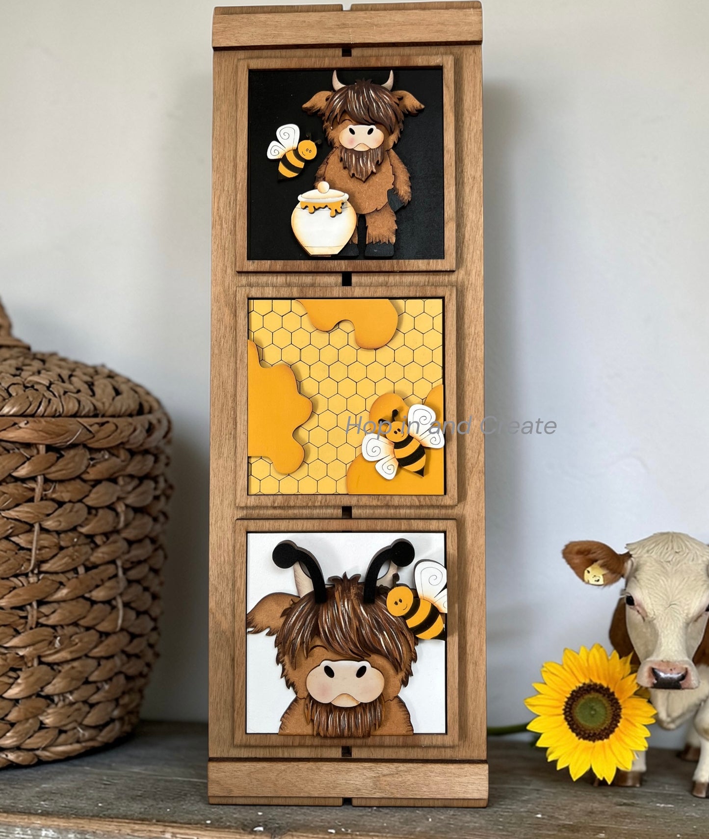 Highland Cow Bee Full Size Tile Set | Summer Interchangeable Decor (4.25”)