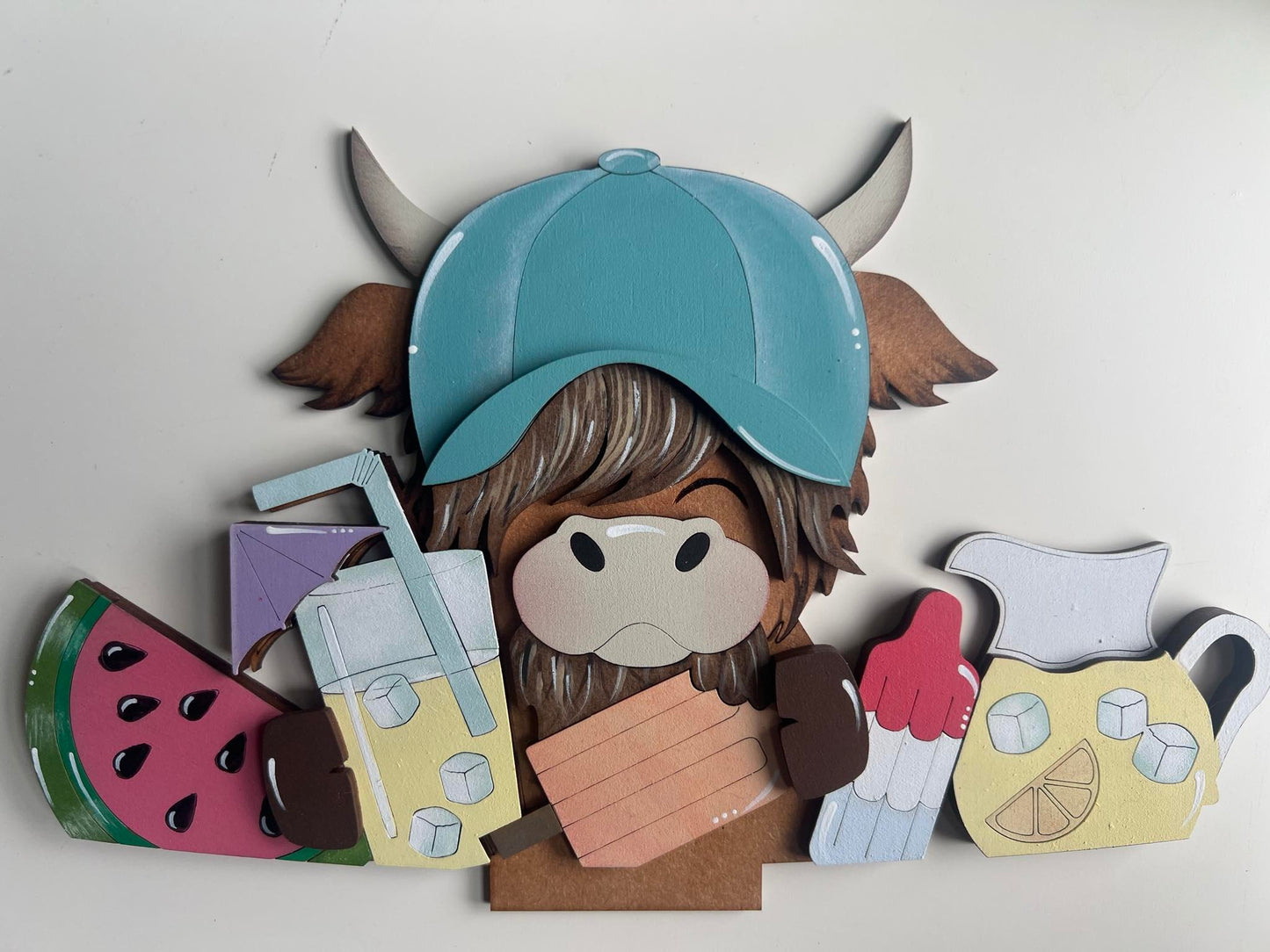 Summer Picnic Highland Cow Basket Insert – Full Size | Interchangeable Summer Decor