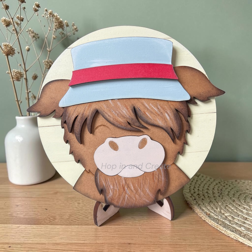 Summer Highland Cow 5 1/4” Shelf Sitter