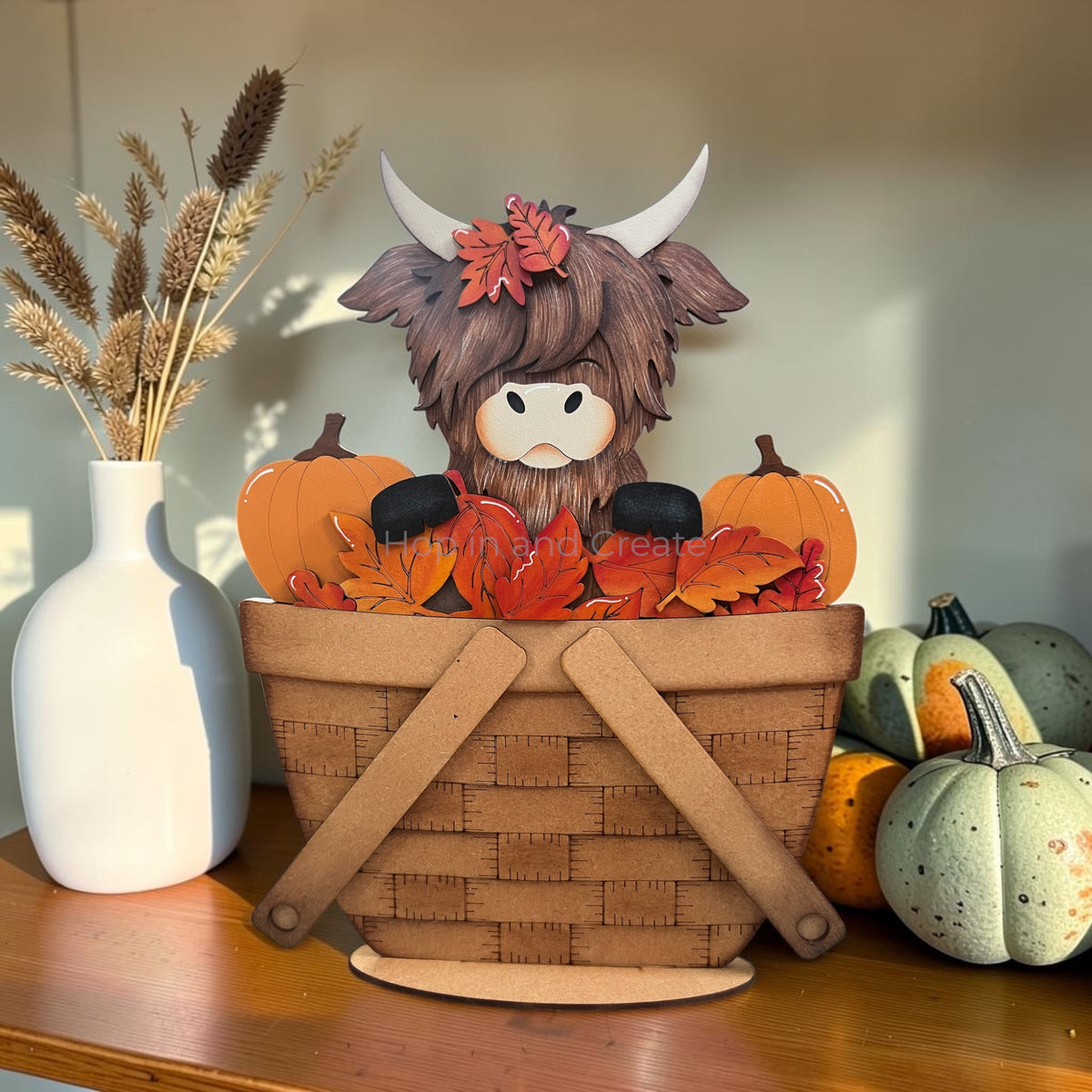 Highland Cow Fall Basket Insert – Full Size | Interchangeable Fall Decor
