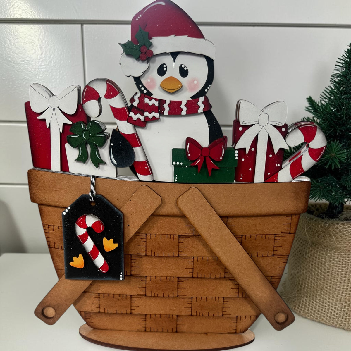 Christmas Penguin Basket Insert – Full Size | Interchangeable Christmas Decor