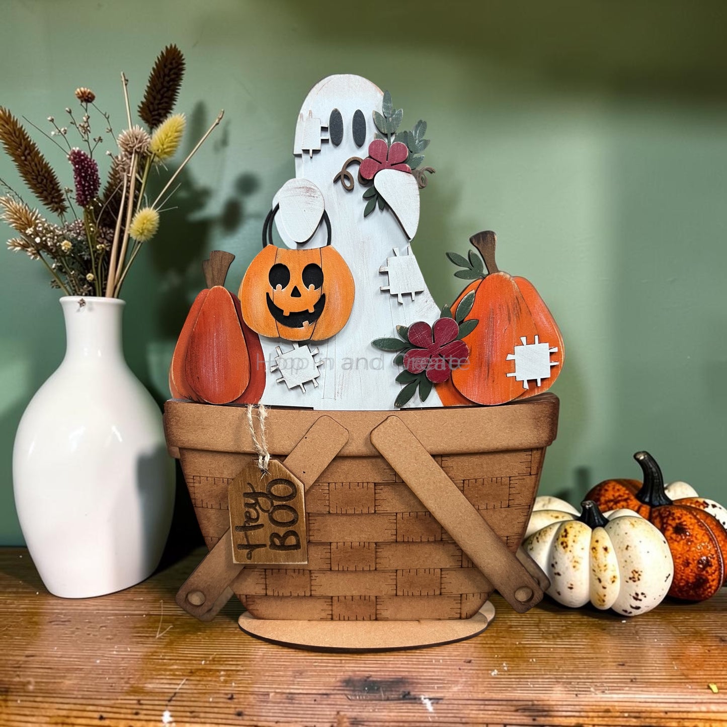 Halloween Hey Boo Ghost Basket Insert – Full Size | Interchangeable Halloween Decor