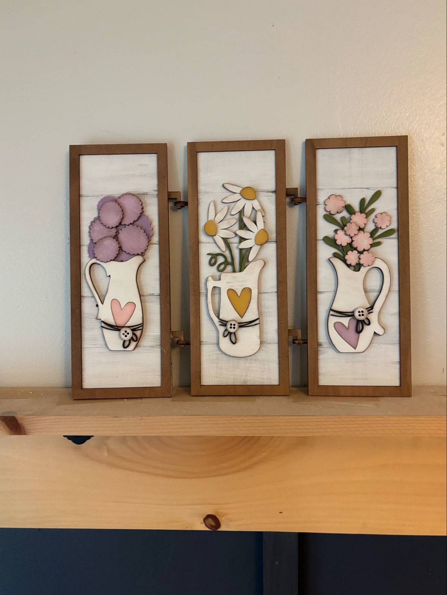 Spring Summer (Flowers in Pitchers) Vertical Trio Sign
