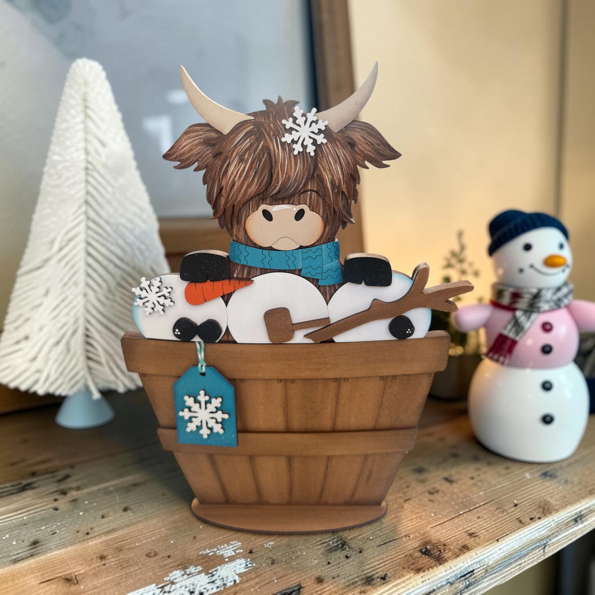 Winter Highland Cow Basket Insert – Full Size | Interchangeable Winter Decor