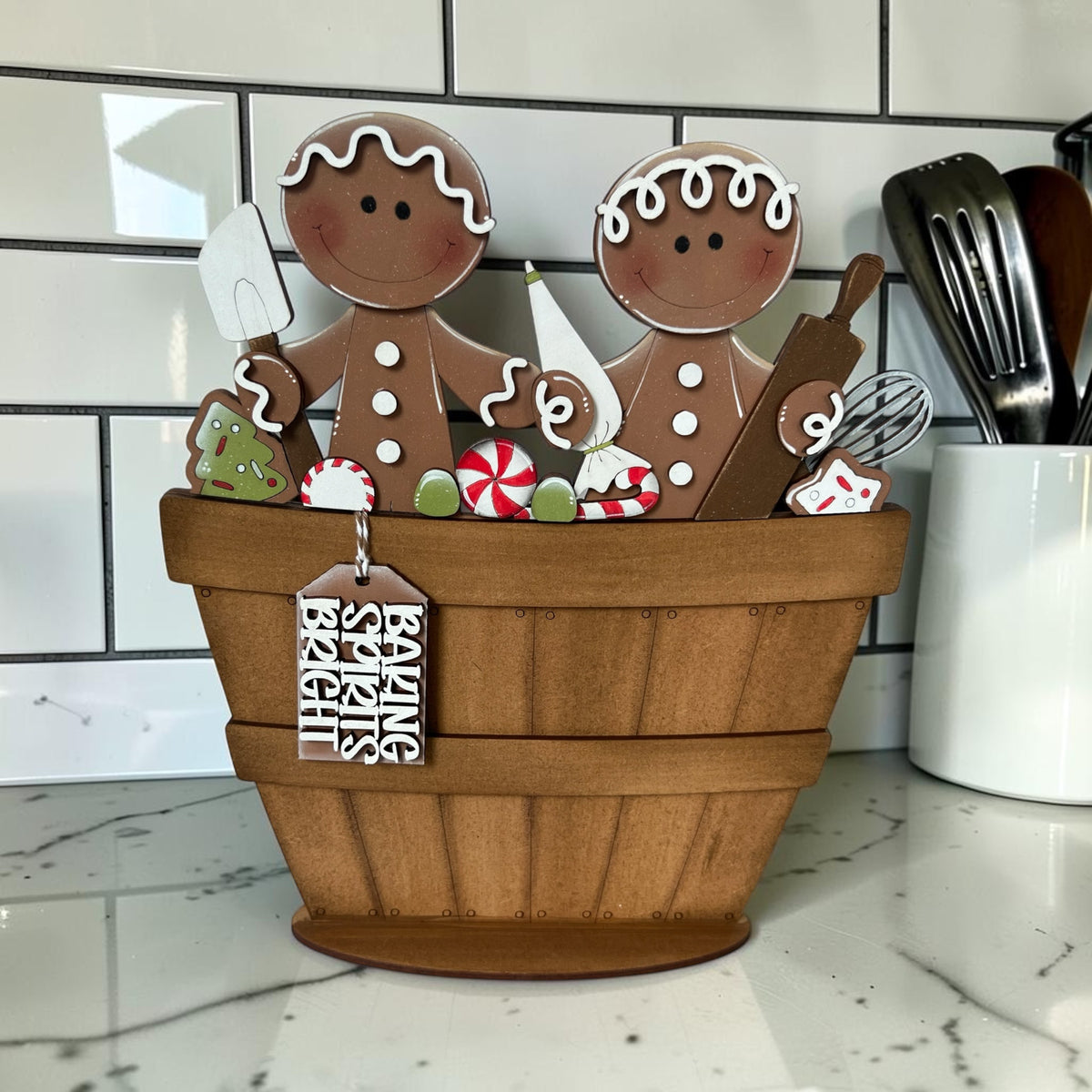 Gingerbread Duo Basket Insert – Full Size | Interchangeable Christmas Decor