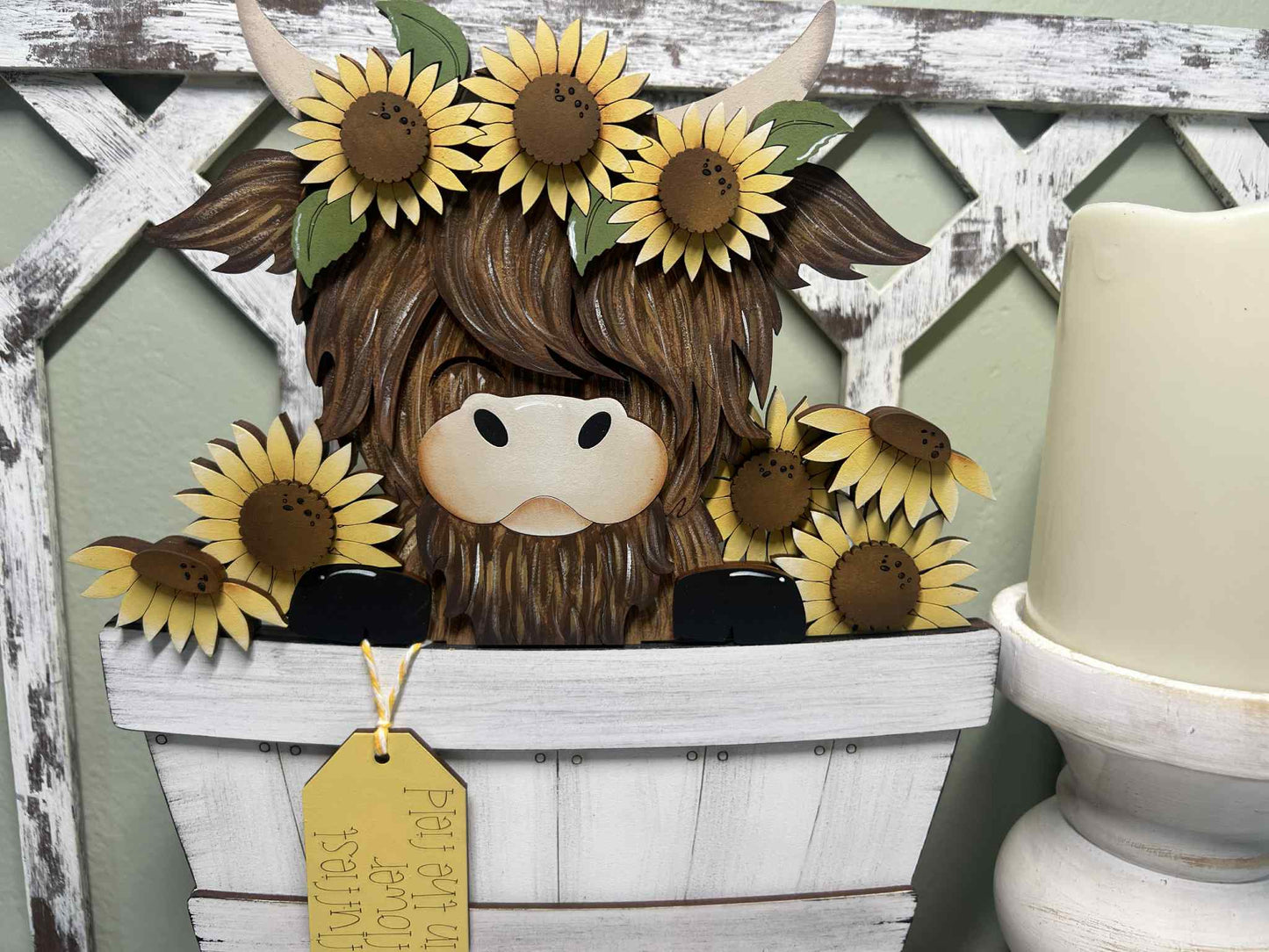 Sunflower Highland Cow Basket Insert – Full Size | Interchangeable Fall Decor