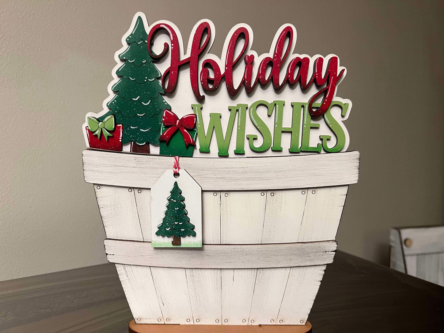 Holiday Wishes Basket Insert – Full Size | Interchangeable Christmas Decor