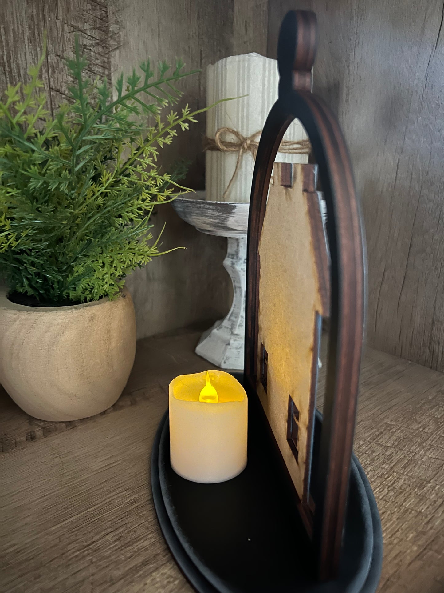Welcome House Cloche with Votive Candle