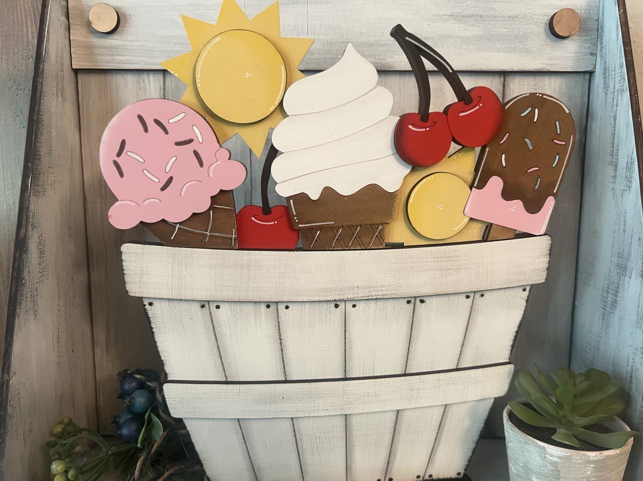 Ice Cream Basket Insert – Full Size | Interchangeable Summer Decor