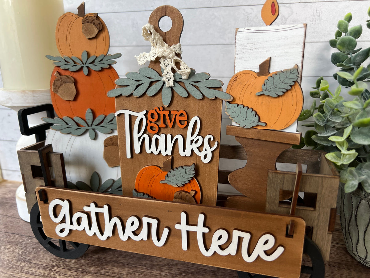 Gather Here Fall Wagon Insert | Thanksgiving Wagon Decor | Interchangeable Autumn Display