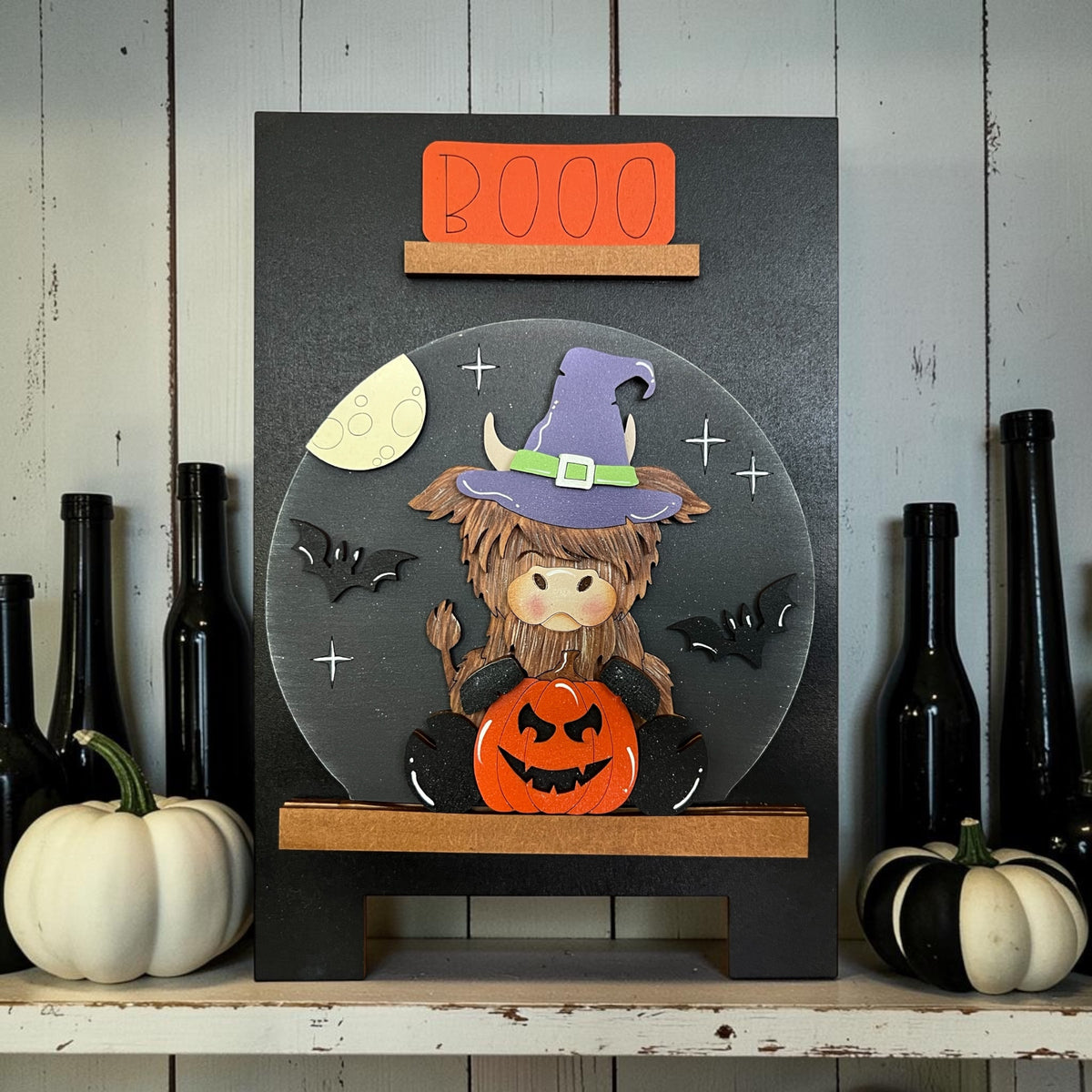 Halloween Highland Cow Easel Globe Insert