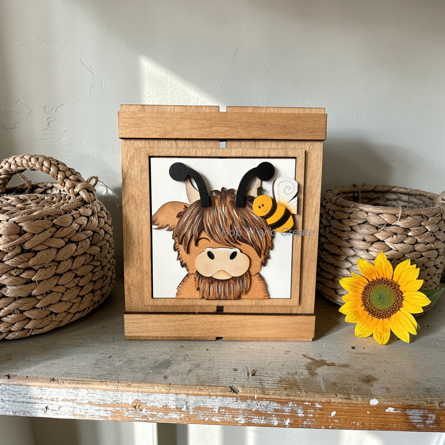 Highland Cow Bee Full Size Tile Set | Summer Interchangeable Decor (4.25”)