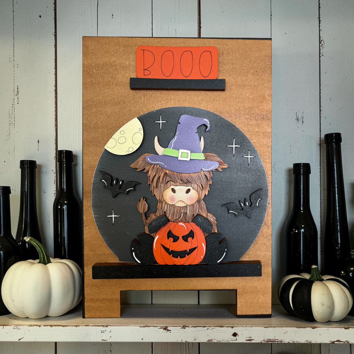 Halloween Highland Cow Easel Globe Insert
