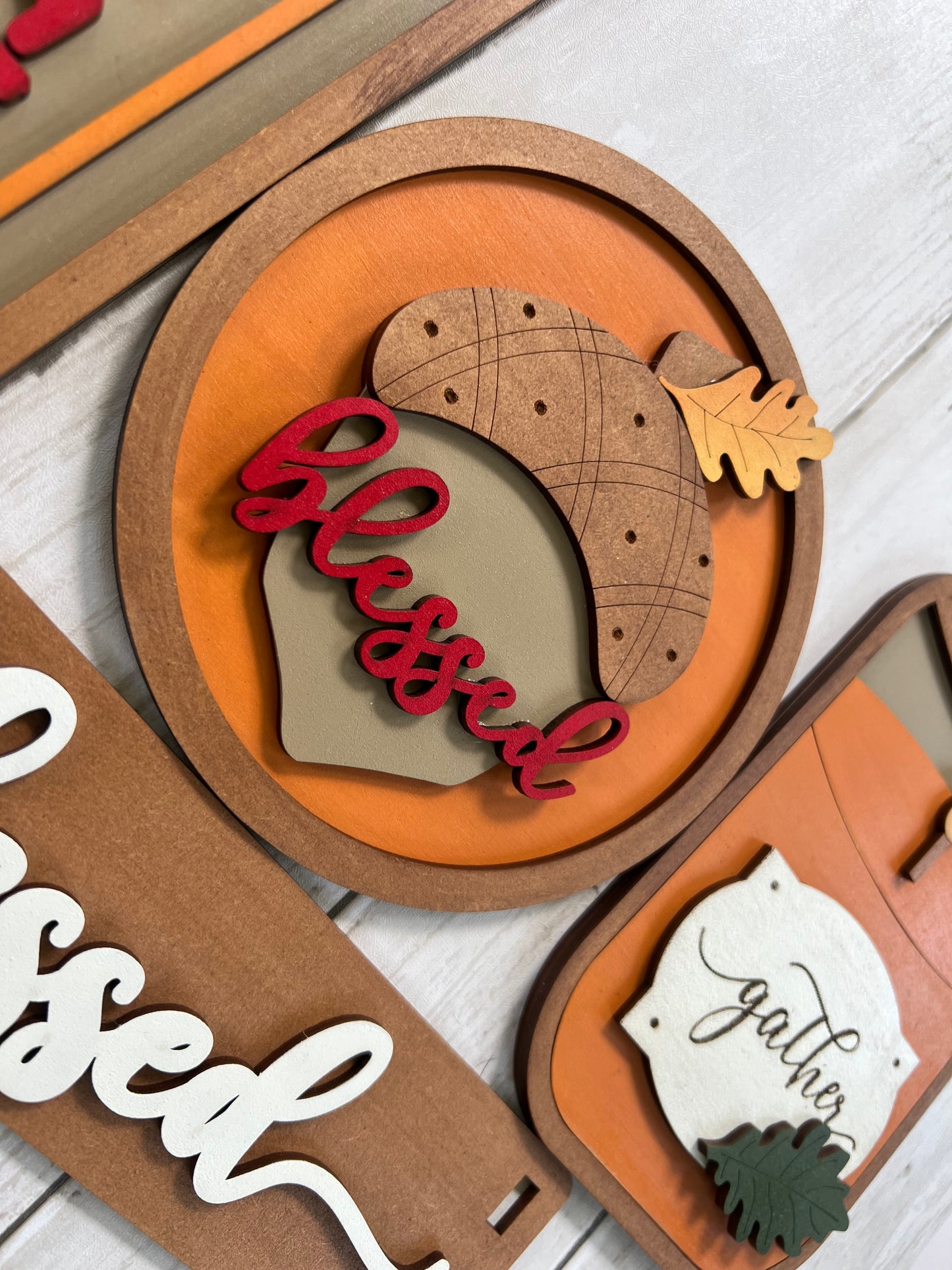 Blessed & Give Thanks Fall Wagon Insert | Thanksgiving Wagon Decor | Interchangeable Autumn Display