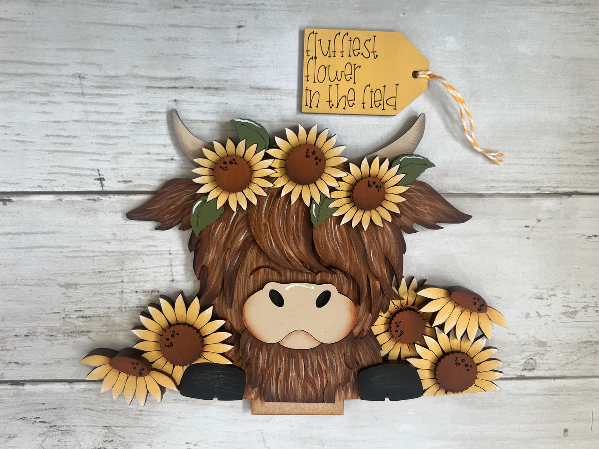 Sunflower Highland Cow Basket Insert – Full Size | Interchangeable Fall Decor