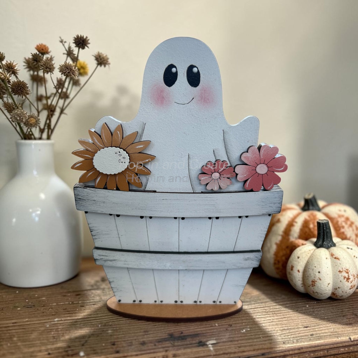 Floral Ghost Halloween Mini Basket Insert