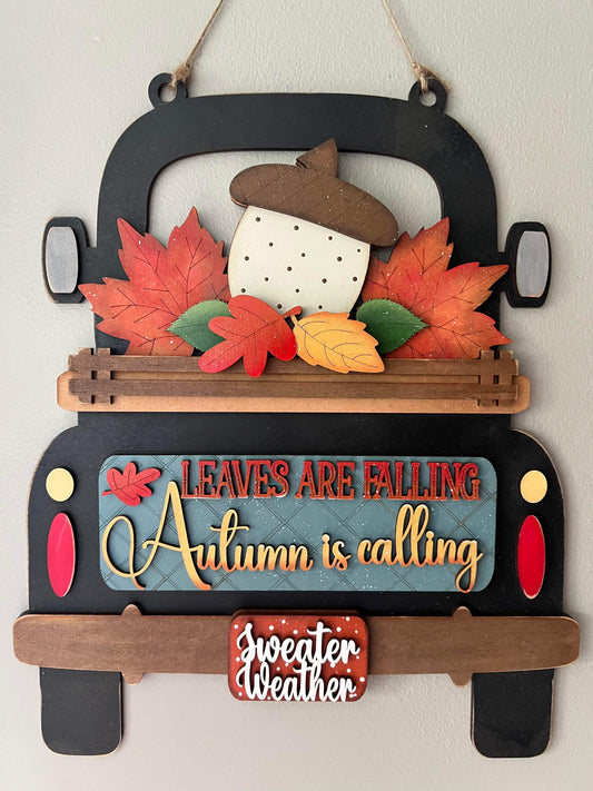 Autumn Is Calling Fall Truck Insert – Interchangeable Seasonal Wood Décor