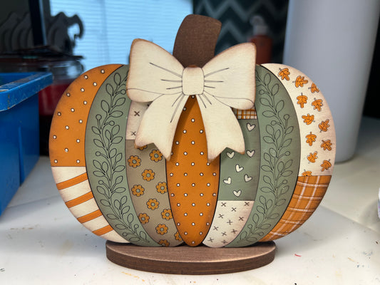 DIY Patchwork Pumpkin Paint Kit- Fall Pumpkin Shelf Sitter