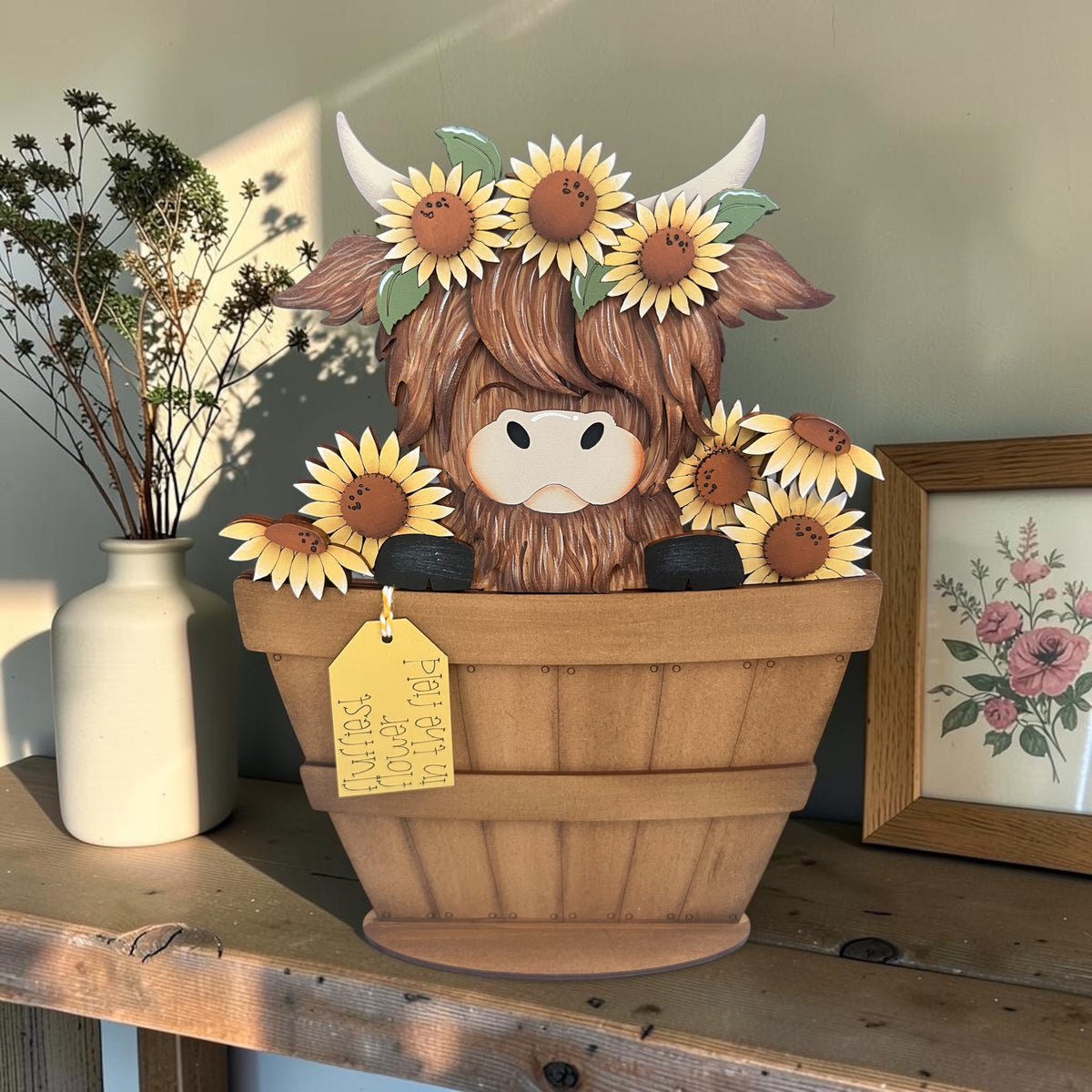 Sunflower Highland Cow Basket Insert – Full Size | Interchangeable Fall Decor