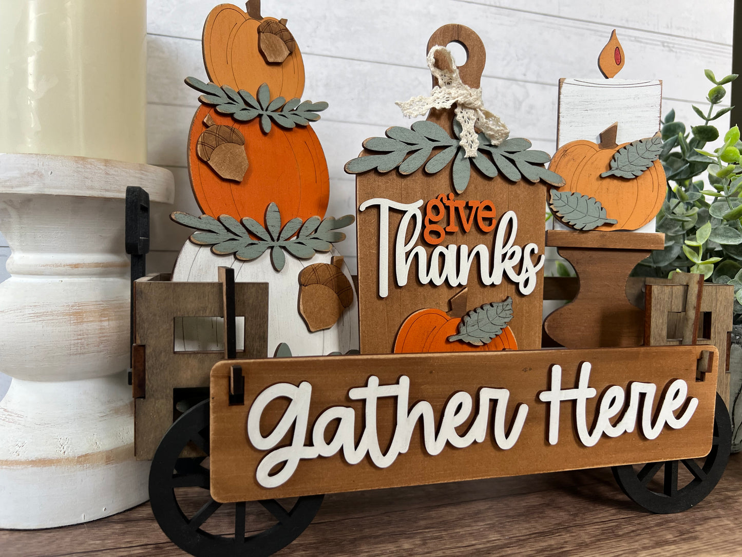 Gather Here Fall Wagon Insert | Thanksgiving Wagon Decor | Interchangeable Autumn Display