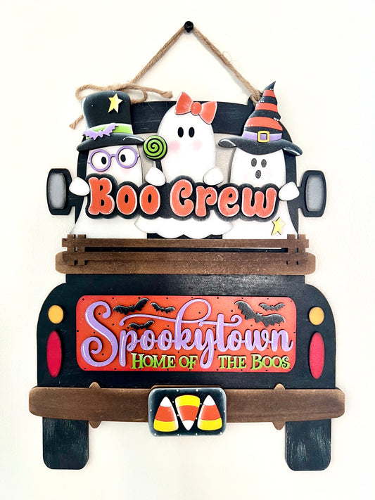 Halloween Ghost Truck Insert | Boo Crew Truck Decor | Interchangeable Truck Insert | Spookytown Halloween Farmhouse Decoration