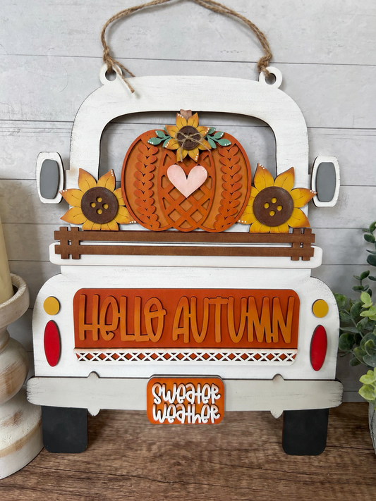 Sweater Weather Interchangeable Truck & Cutting Board Hanging Truck | Fall Interchangeable Truck Decor