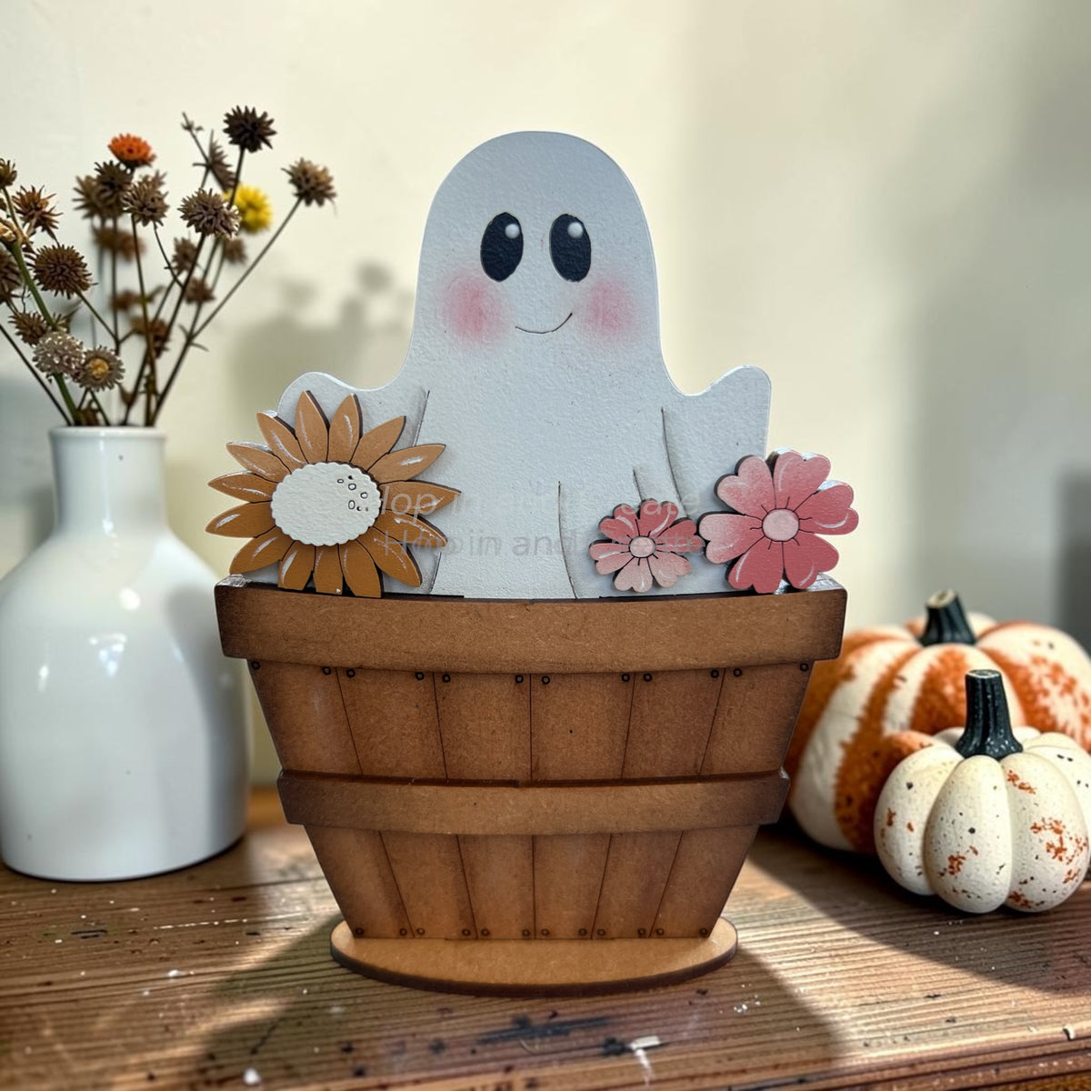 Floral Ghost Halloween Mini Basket Insert