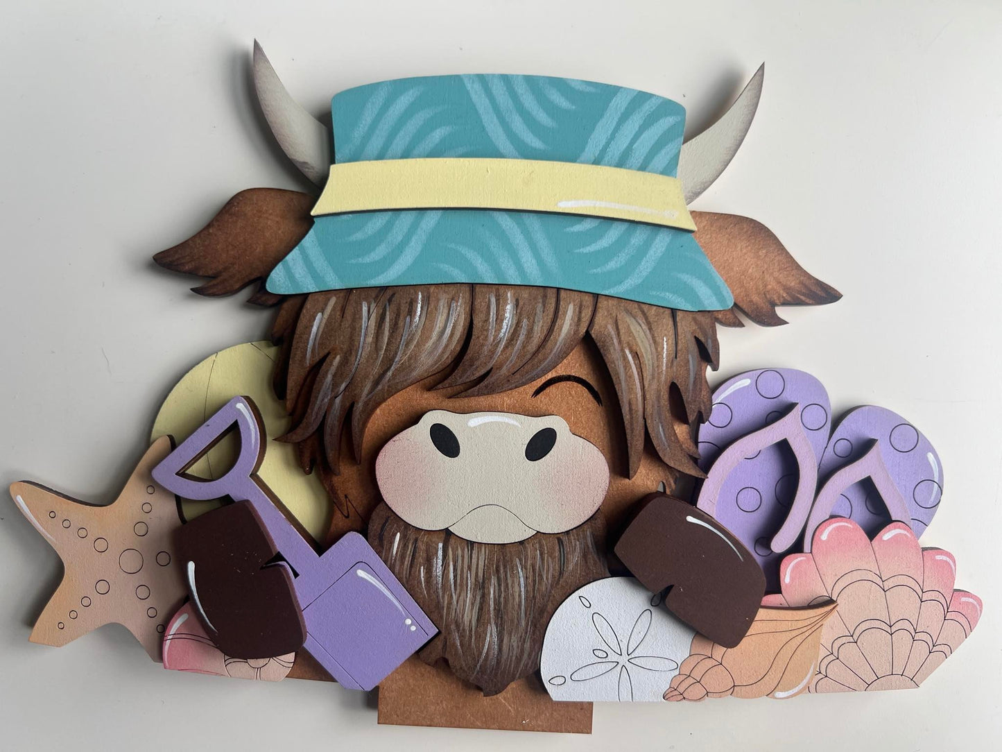 Beach Highland Cow Basket Insert – Full Size | Interchangeable Summer Decor