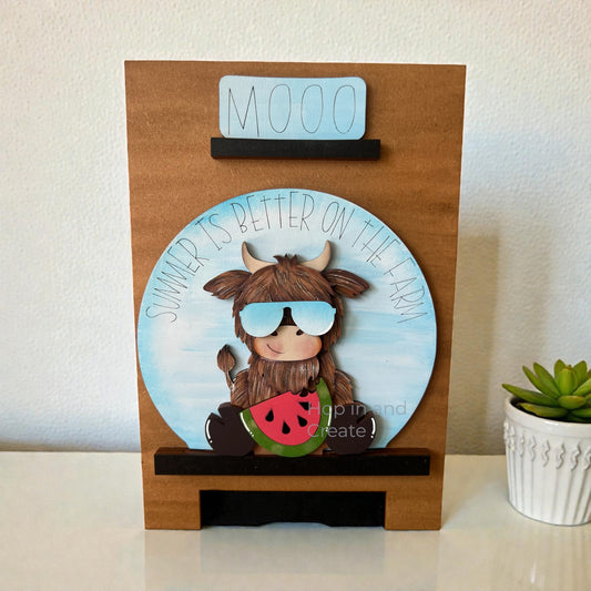 Highland Cow Watermelon Easel Insert | Interchangeable Decor
