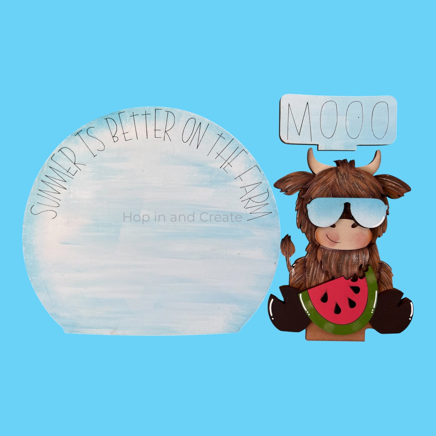 Highland Cow Watermelon Easel Globe Insert | Summer Interchangeable Decor