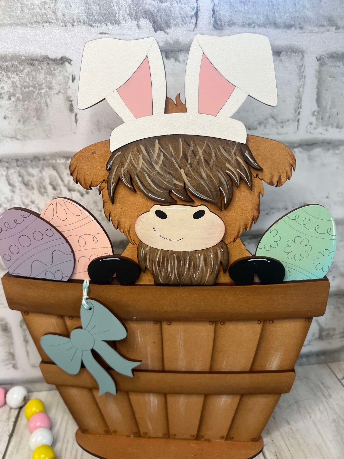 Easter Highland Cow 1 Basket Insert – Full Size | Interchangeable Easter Decor