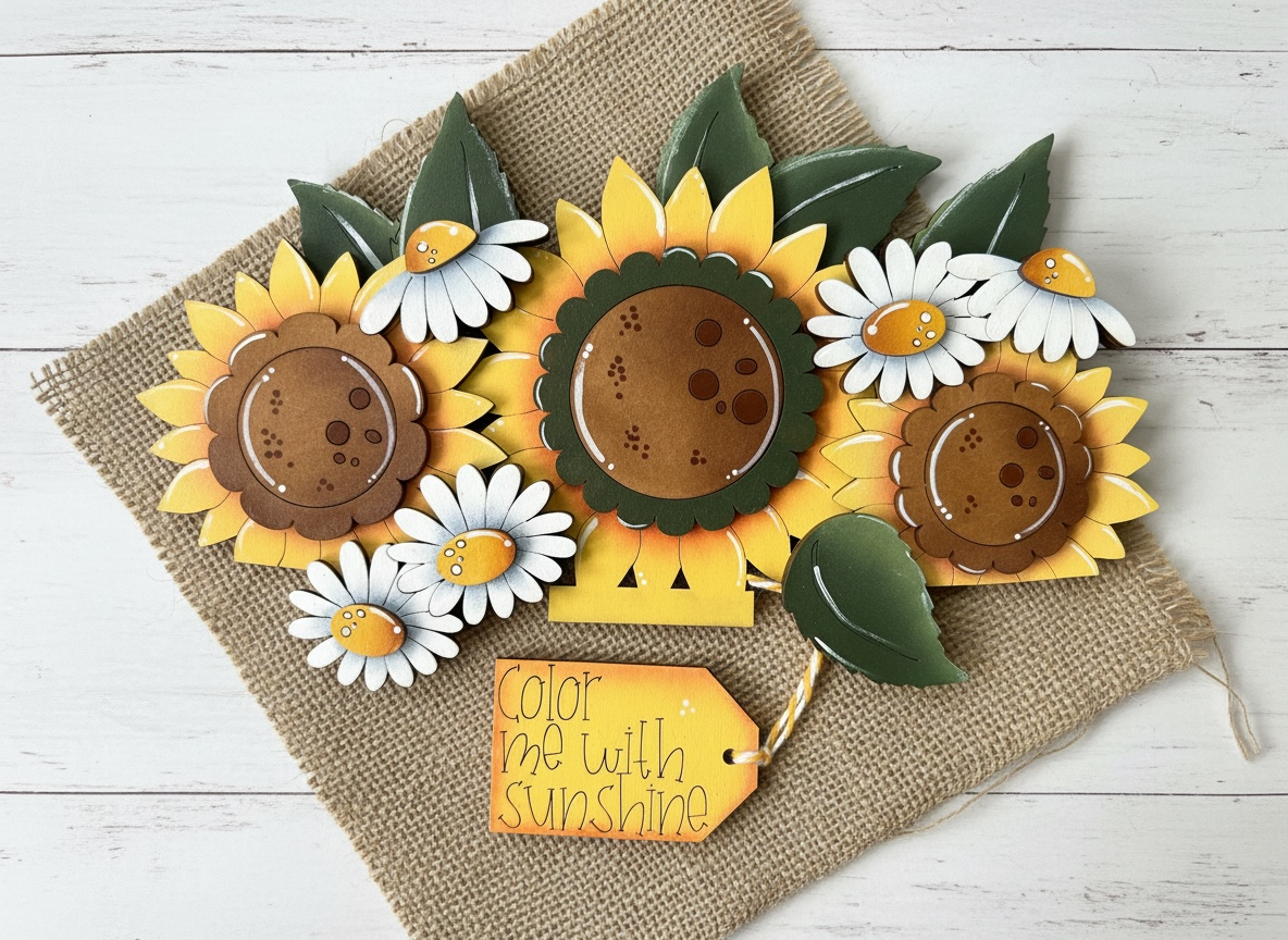 Sunflower and Daisies Basket Insert – Full Size | Interchangeable Fall Decor