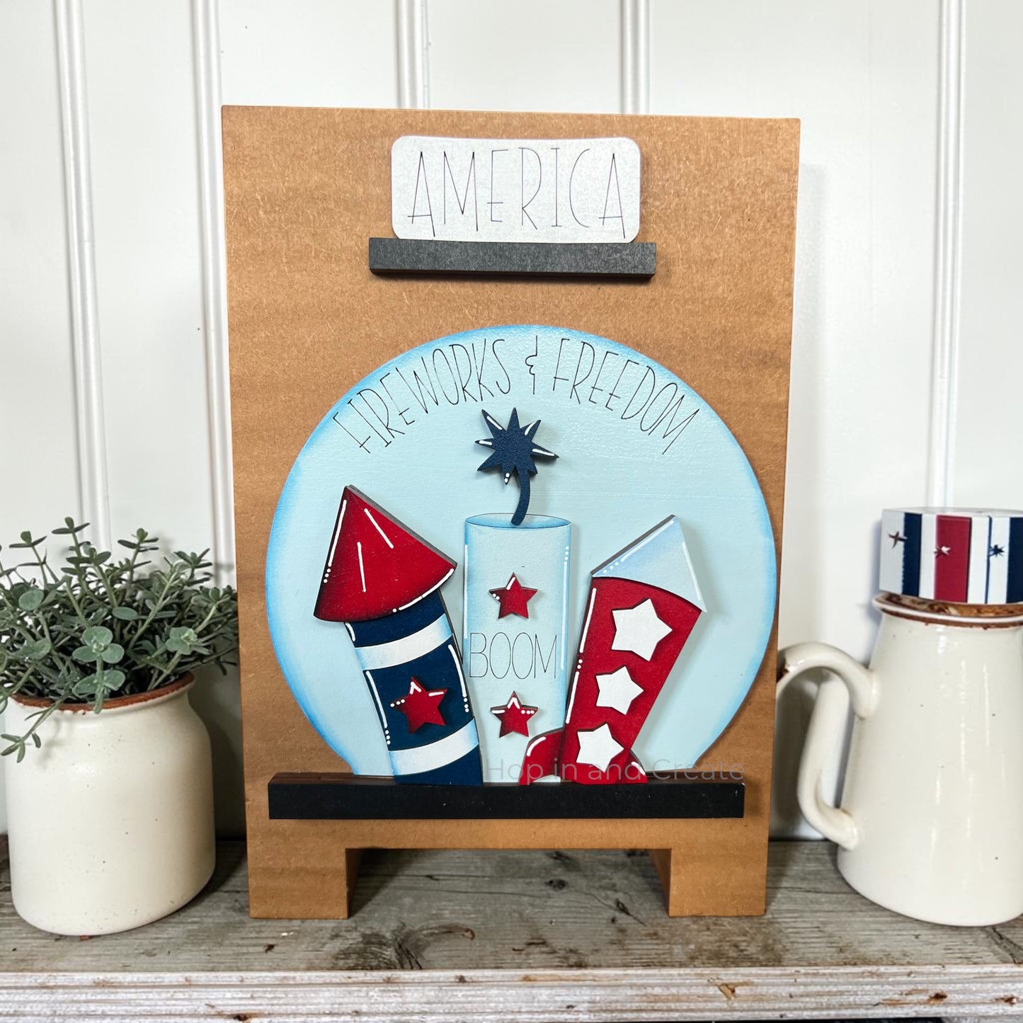 4th of July Fireworks & Freedom Easel Globe Insert | Patriotic Wooden Globe Decor | America Independence Day Decor