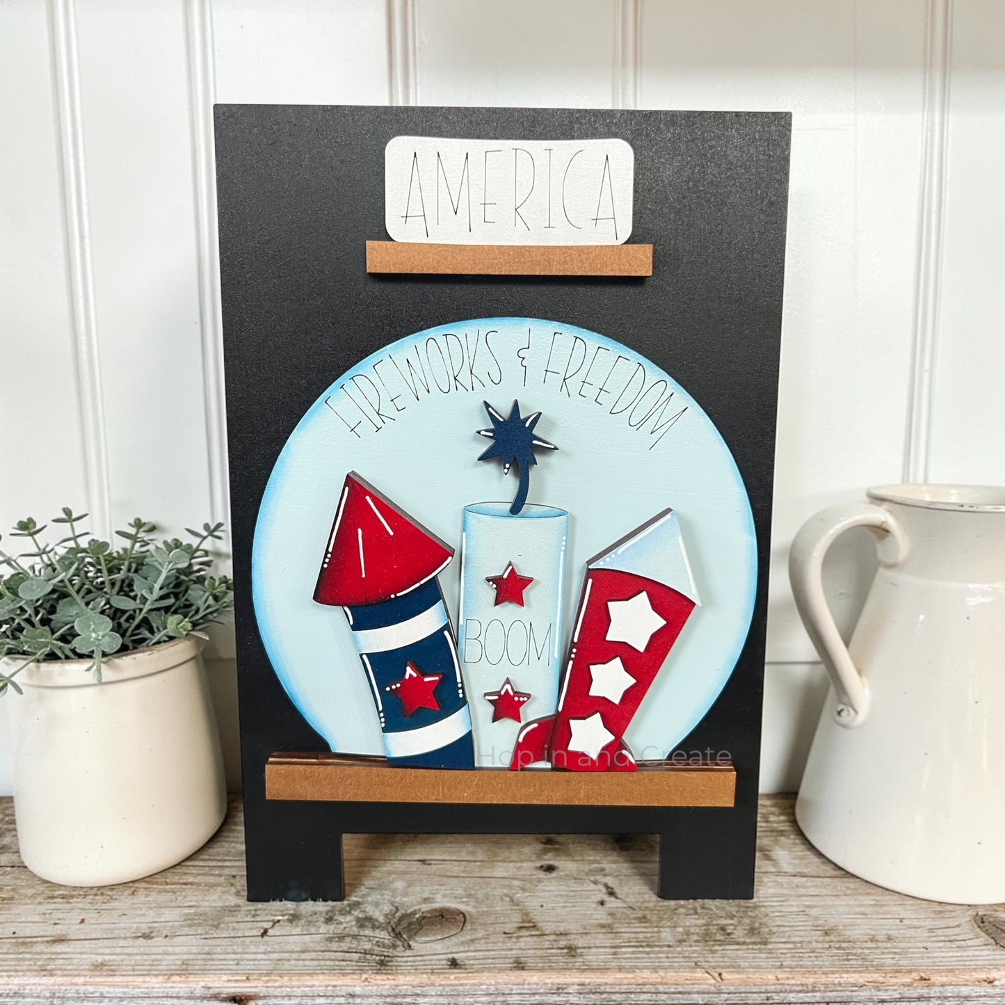4th of July Fireworks & Freedom Easel Globe Insert | Patriotic Wooden Globe Decor | America Independence Day Decor