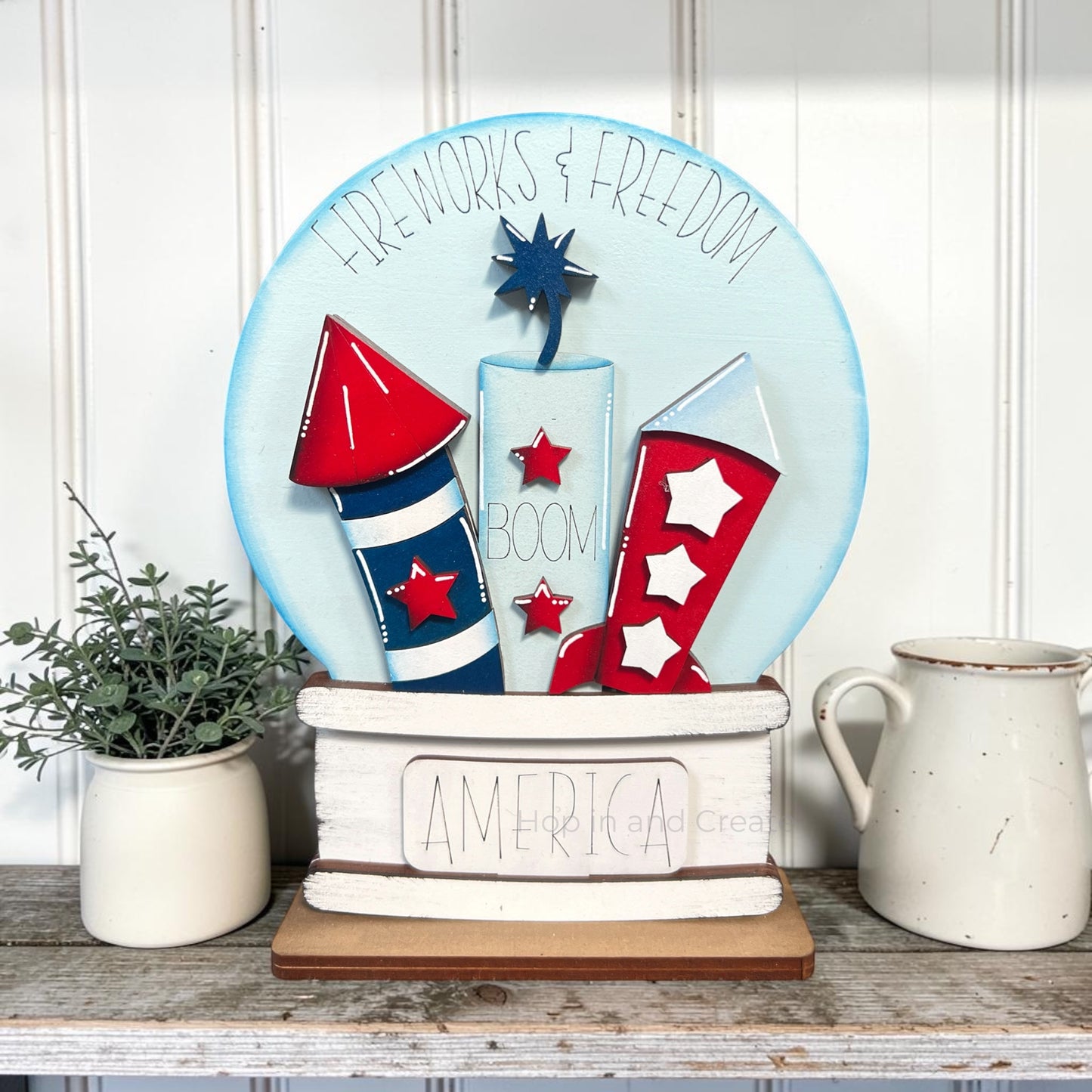 4th of July Fireworks & Freedom Easel Globe Insert | Patriotic Wooden Globe Decor | America Independence Day Decor