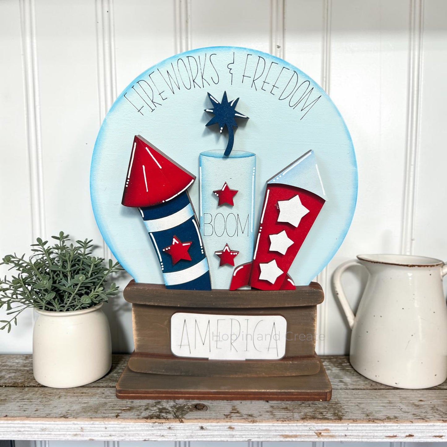 4th of July Fireworks & Freedom Easel Globe Insert | Patriotic Wooden Globe Decor | America Independence Day Decor