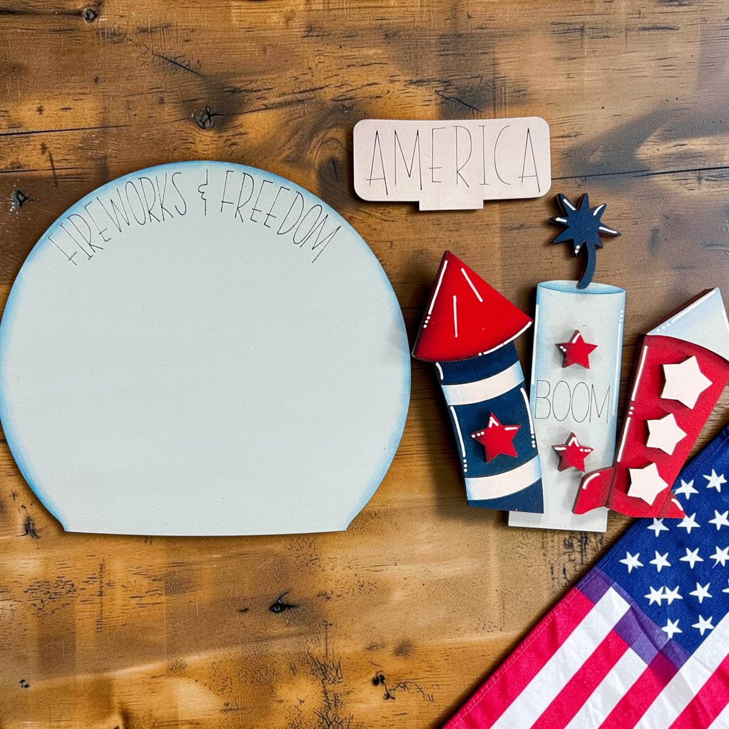 4th of July Fireworks & Freedom Easel Globe Insert | Patriotic Wooden Globe Decor | America Independence Day Decor