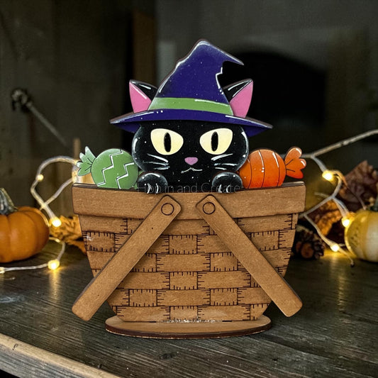 Halloween Black Cat Mini Basket Insert | Interchangeable Mini Basket Insert | Cute Witch Cat Halloween Decor