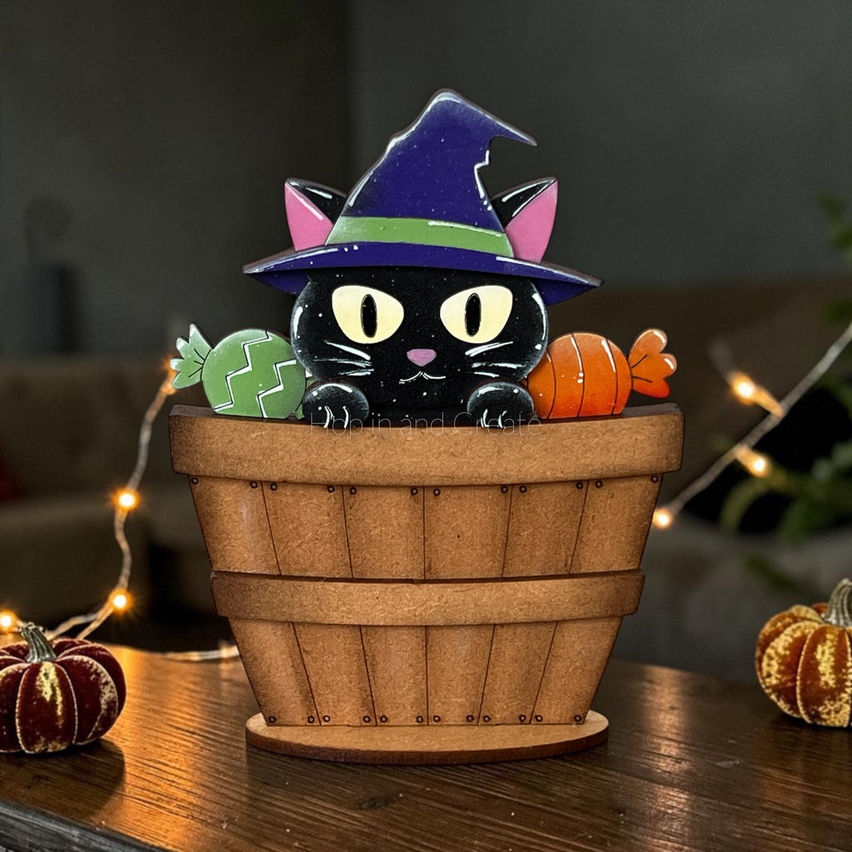 Halloween Black Cat Mini Basket Insert | Interchangeable Mini Basket Insert | Cute Witch Cat Halloween Decor
