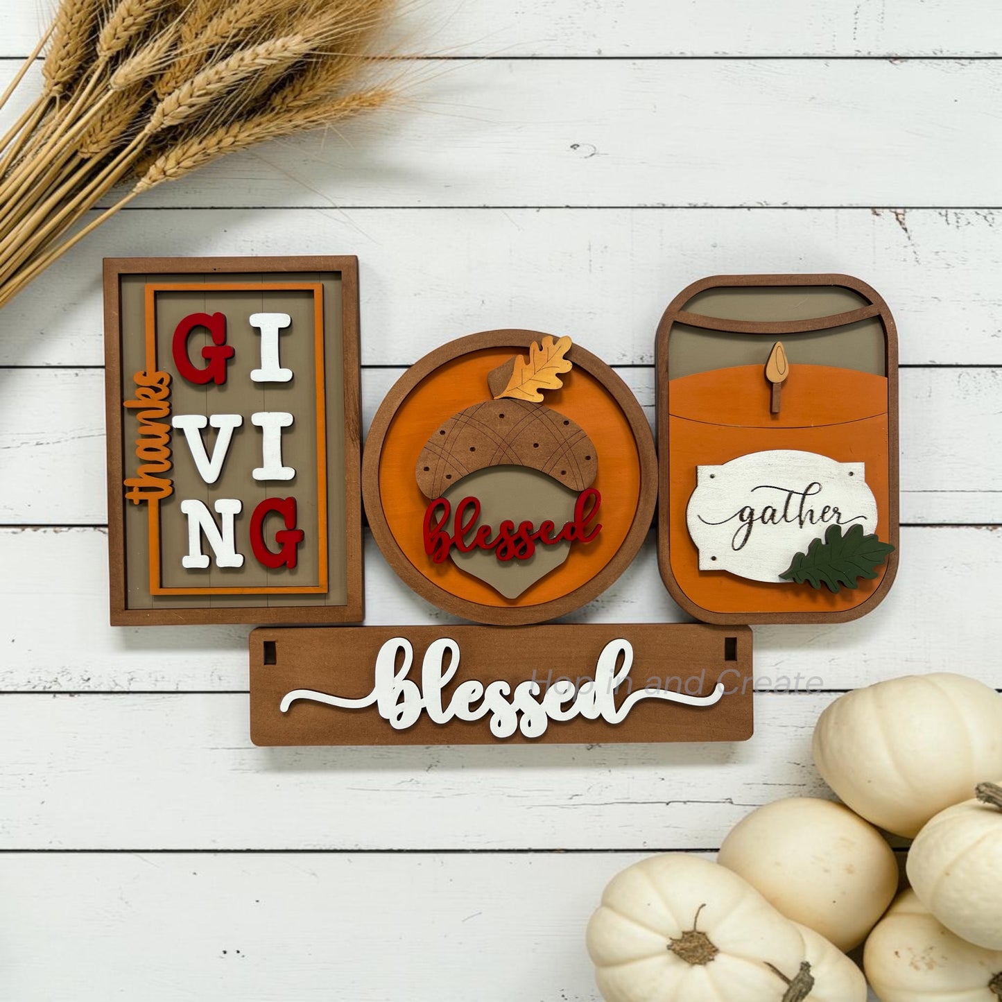 Blessed & Give Thanks Fall Wagon Insert | Thanksgiving Wagon Decor | Interchangeable Autumn Display