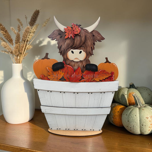 Highland Cow Fall Basket Insert – Full Size | Interchangeable Fall Decor