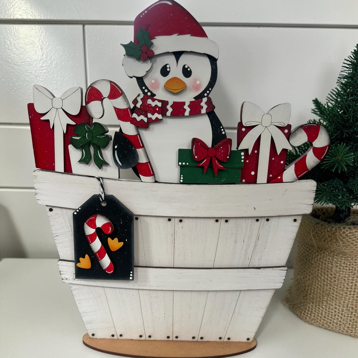 Christmas Penguin Basket Insert – Full Size | Interchangeable Christmas Decor