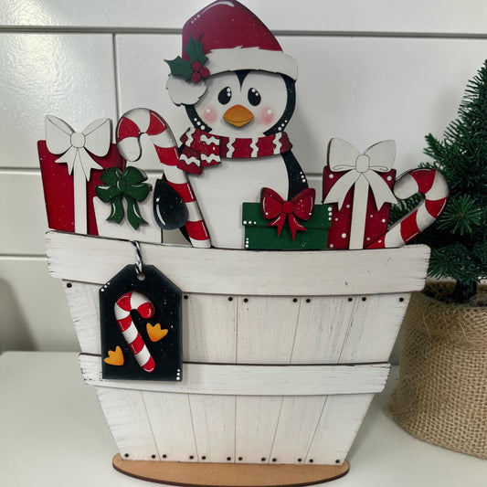 Christmas Penguin Basket Insert – Full Size | Interchangeable Christmas Decor