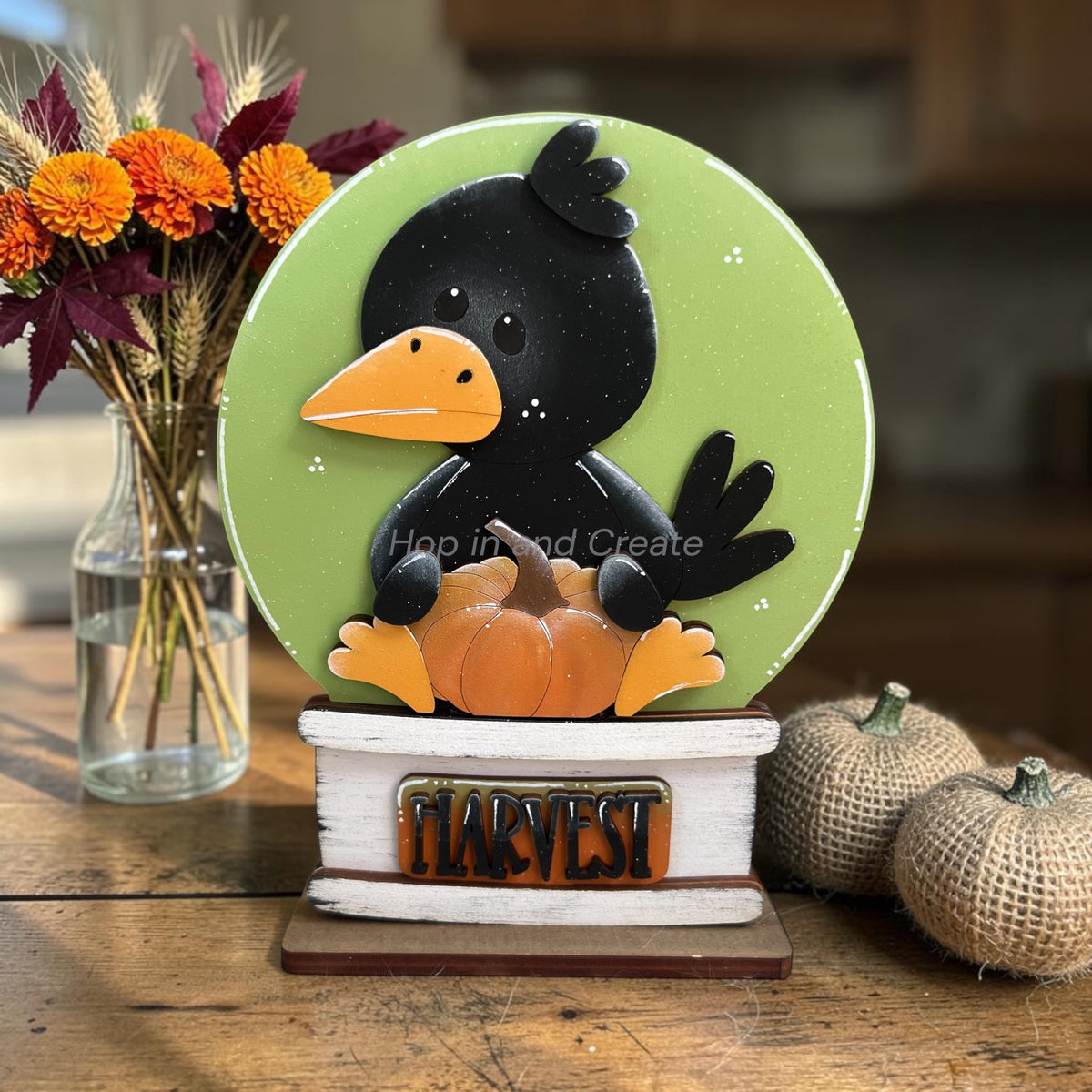 Fall Crow Pumpkin Patch Easel Globe Insert