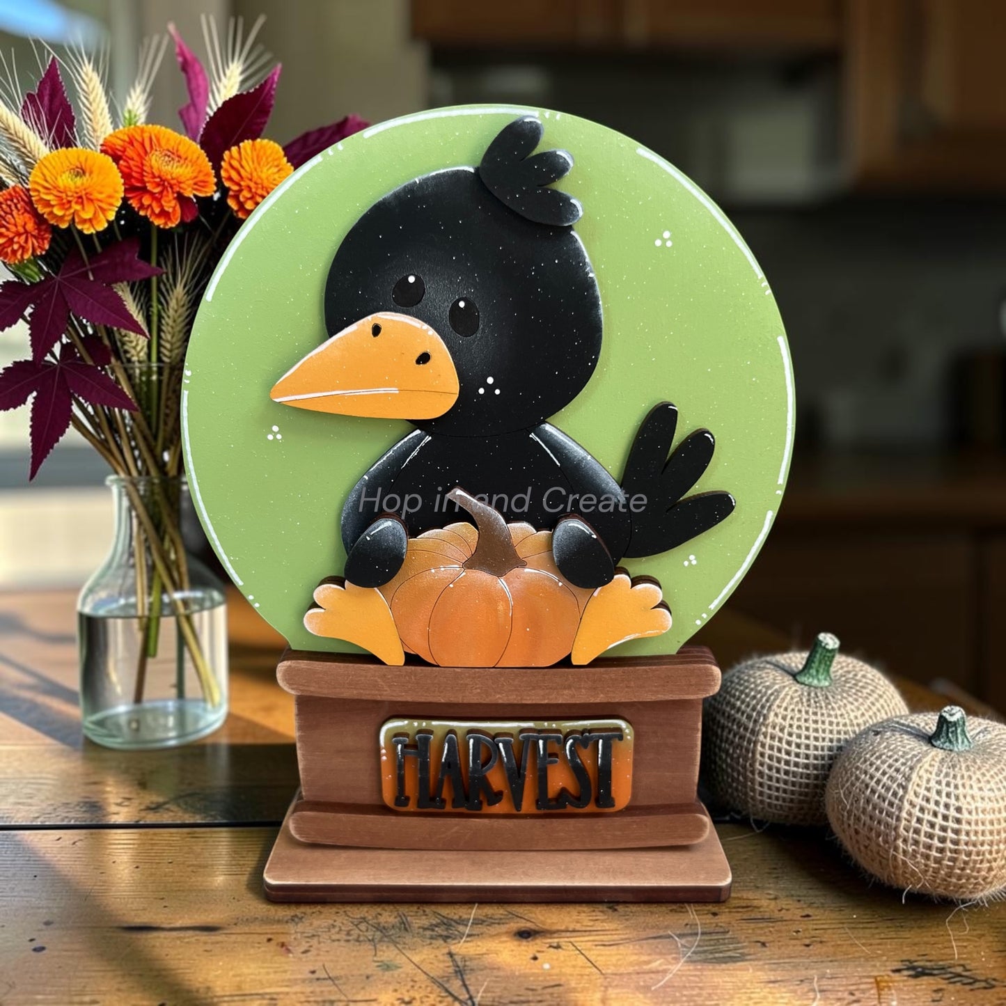 Fall Crow Pumpkin Patch Easel Globe Insert