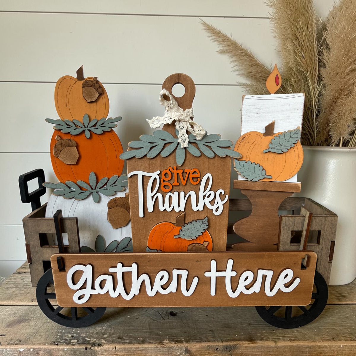 Gather Here Fall Wagon Insert | Thanksgiving Wagon Decor | Interchangeable Autumn Display