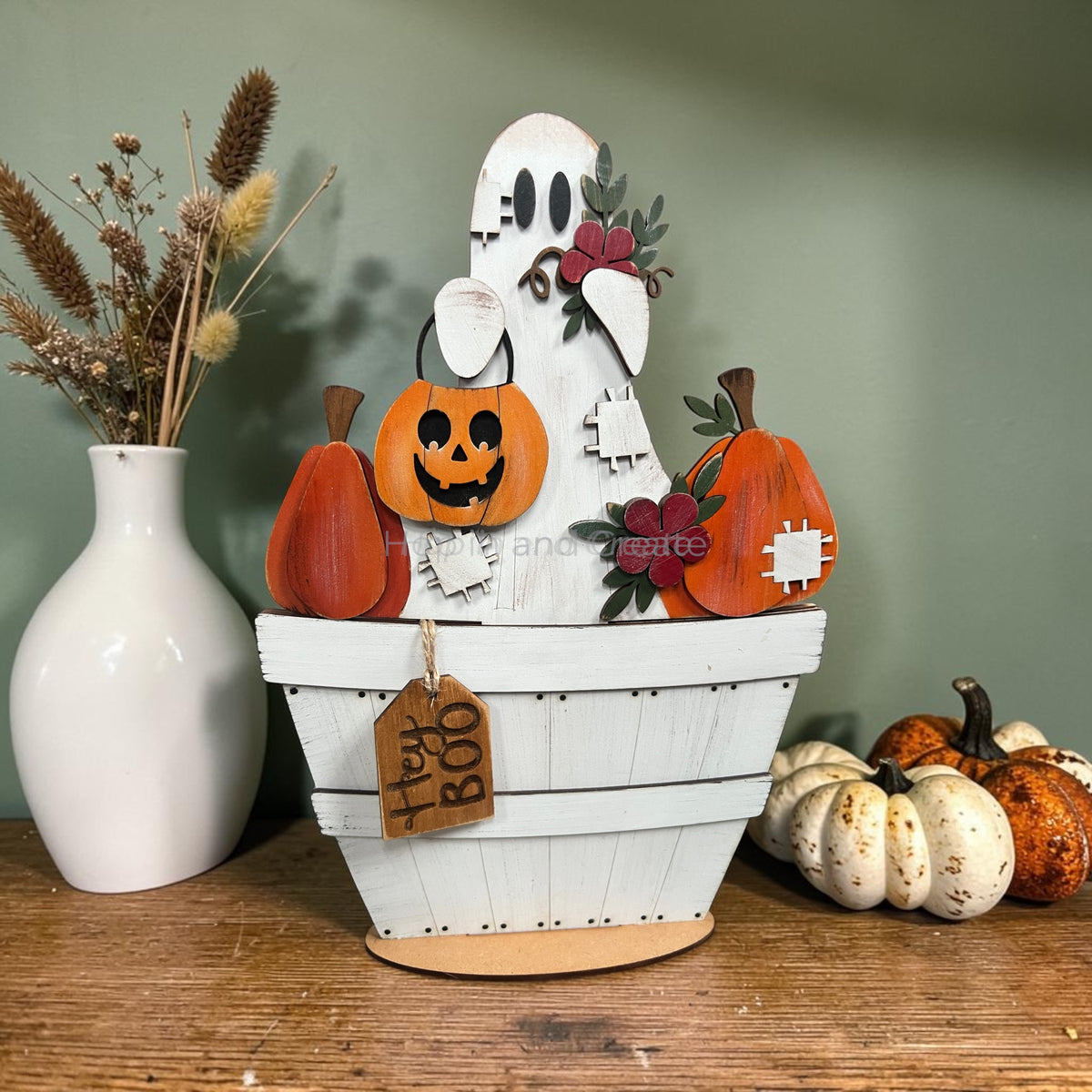 Halloween Hey Boo Ghost Basket Insert – Full Size | Interchangeable Halloween Decor