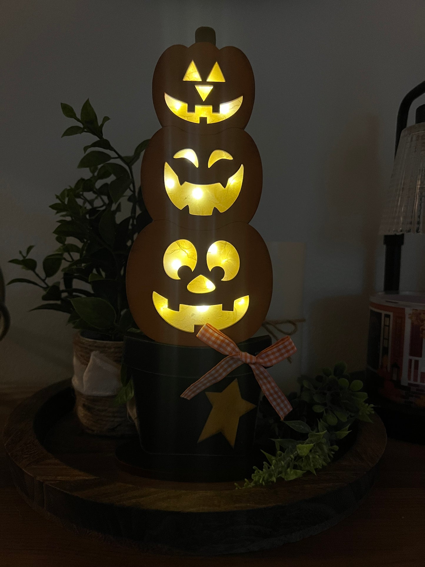 Lighted Stacked Jack-O’-Lantern Shelf Sitter – Halloween Pumpkin Décor
