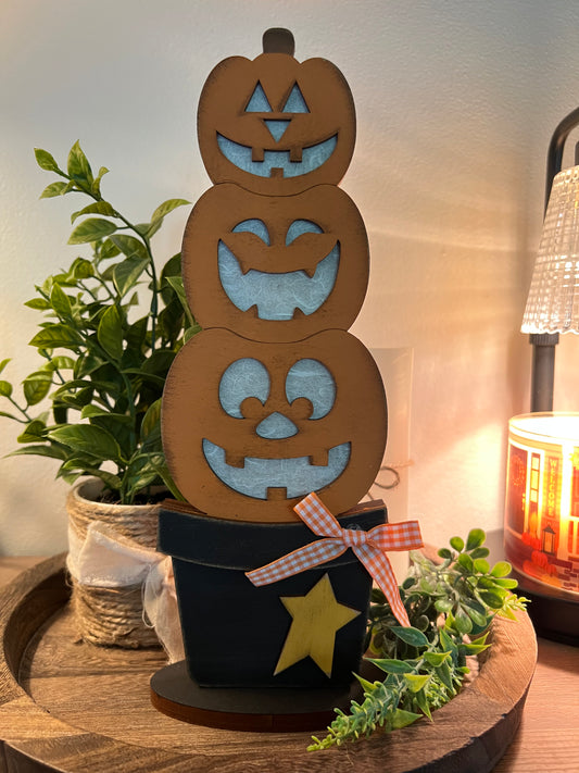 Lighted Stacked Jack-O’-Lantern Shelf Sitter – Halloween Pumpkin Décor