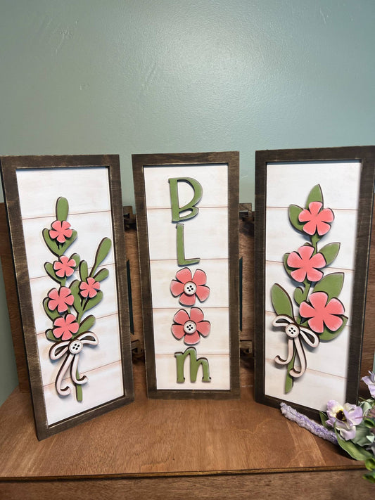 Spring Summer (Flowers, Bloom) Vertical Trio Sign